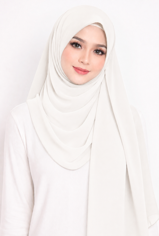 Maxi Hoodie Chiffon Shawl Halfmoon in White