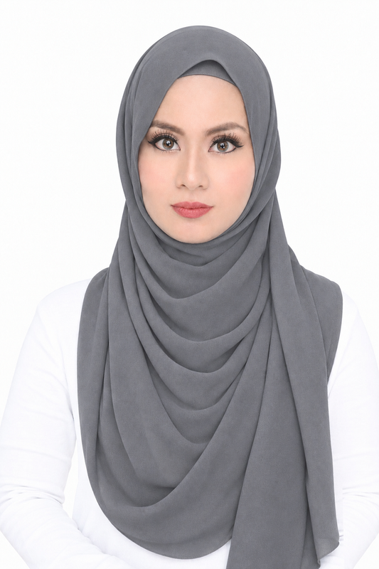 Maxi Hoodie Chiffon Shawl Halfmoon in Grey