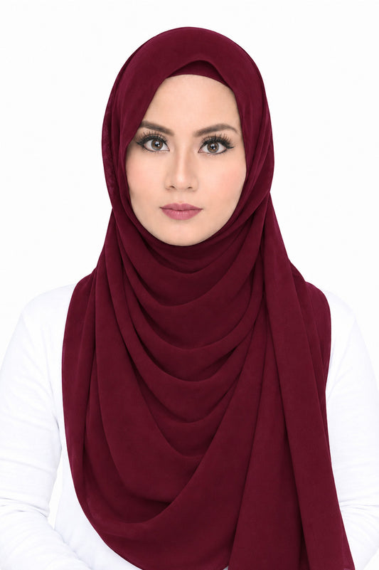 Maxi Hoodie Chiffon Shawl Halfmoon in Red