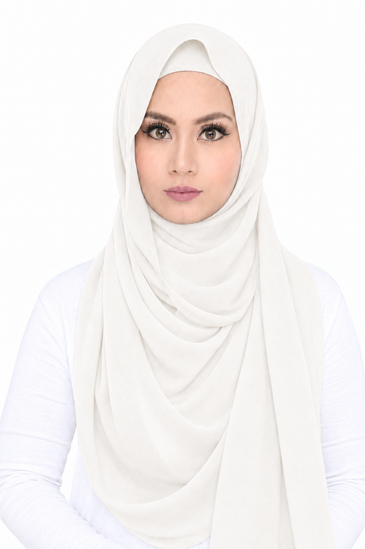 Maxi Hoodie Chiffon Shawl Halfmoon in White