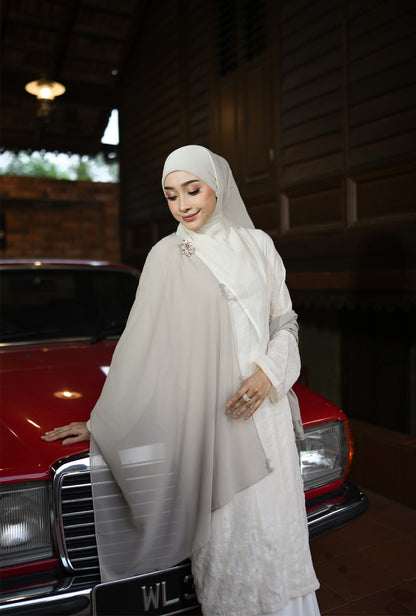 Kurung Melur Embroidery in Cream White