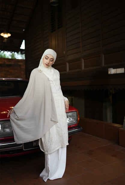 Kurung Melur Embroidery in Cream White