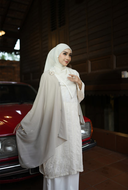 Kurung Melur Embroidery in Cream White