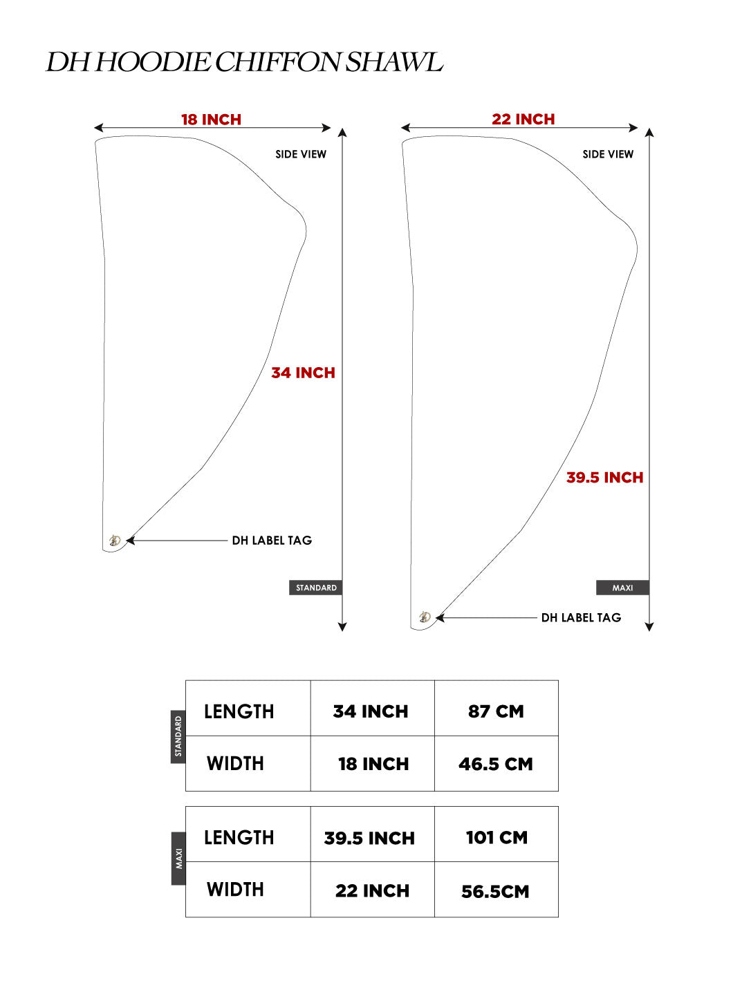 Standard Hoodie Chiffon Shawl Halfmoon in White