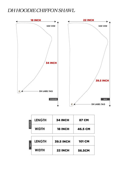 Standard Hoodie Chiffon Shawl Halfmoon in White