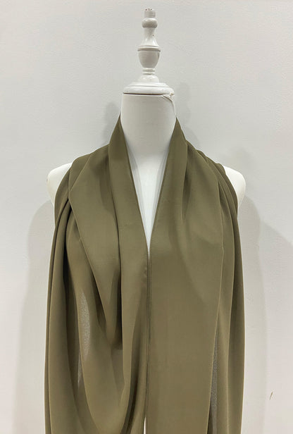 Maxi Hoodie Chiffon Shawl Halfmoon in Army Green