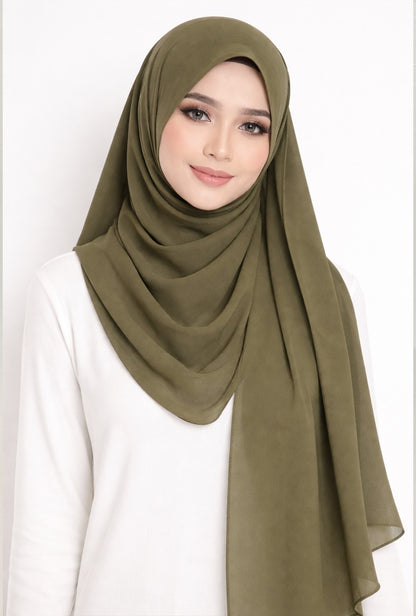 Maxi Hoodie Chiffon Shawl Halfmoon in Army Green