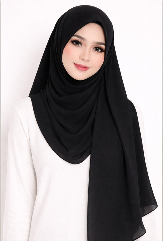 Maxi Hoodie Chiffon Shawl Halfmoon in Black