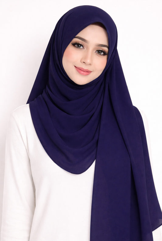Maxi Hoodie Chiffon Shawl Halfmoon in Dark Royal Blue