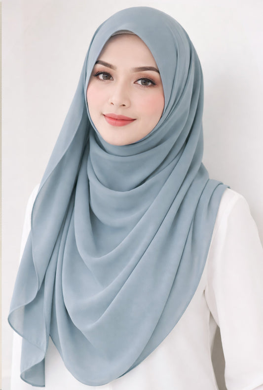Maxi Hoodie Chiffon Shawl Halfmoon in Dusty Blue