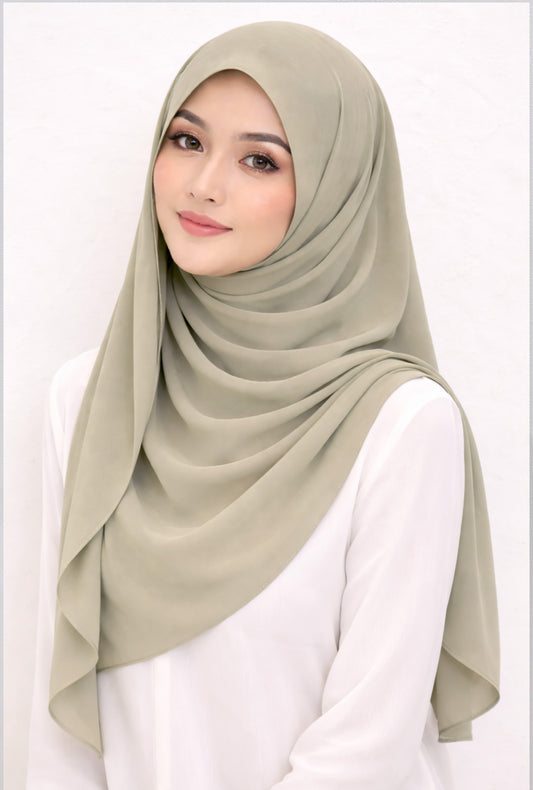 Maxi Hoodie Chiffon Shawl Halfmoon in Green Tea