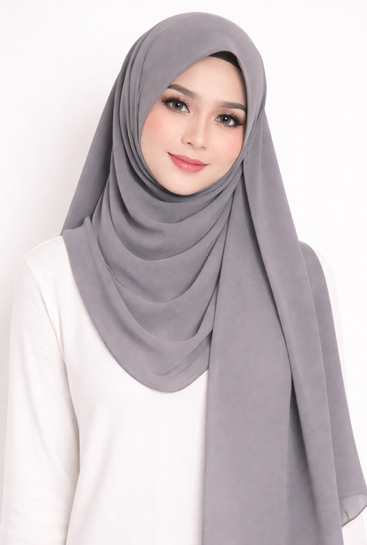 Maxi Hoodie Chiffon Shawl Halfmoon in Grey