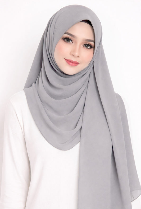 Maxi Hoodie Chiffon Shawl Halfmoon in Light Grey