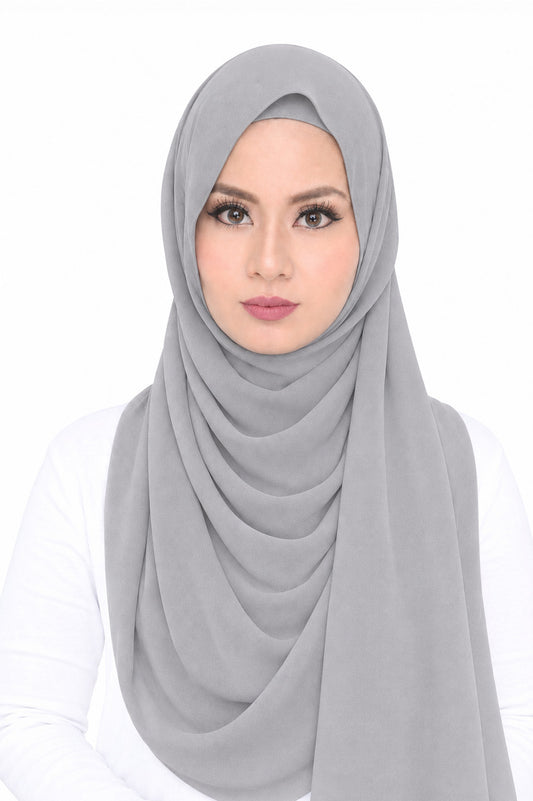 Maxi Hoodie Chiffon Shawl Halfmoon in Light Grey