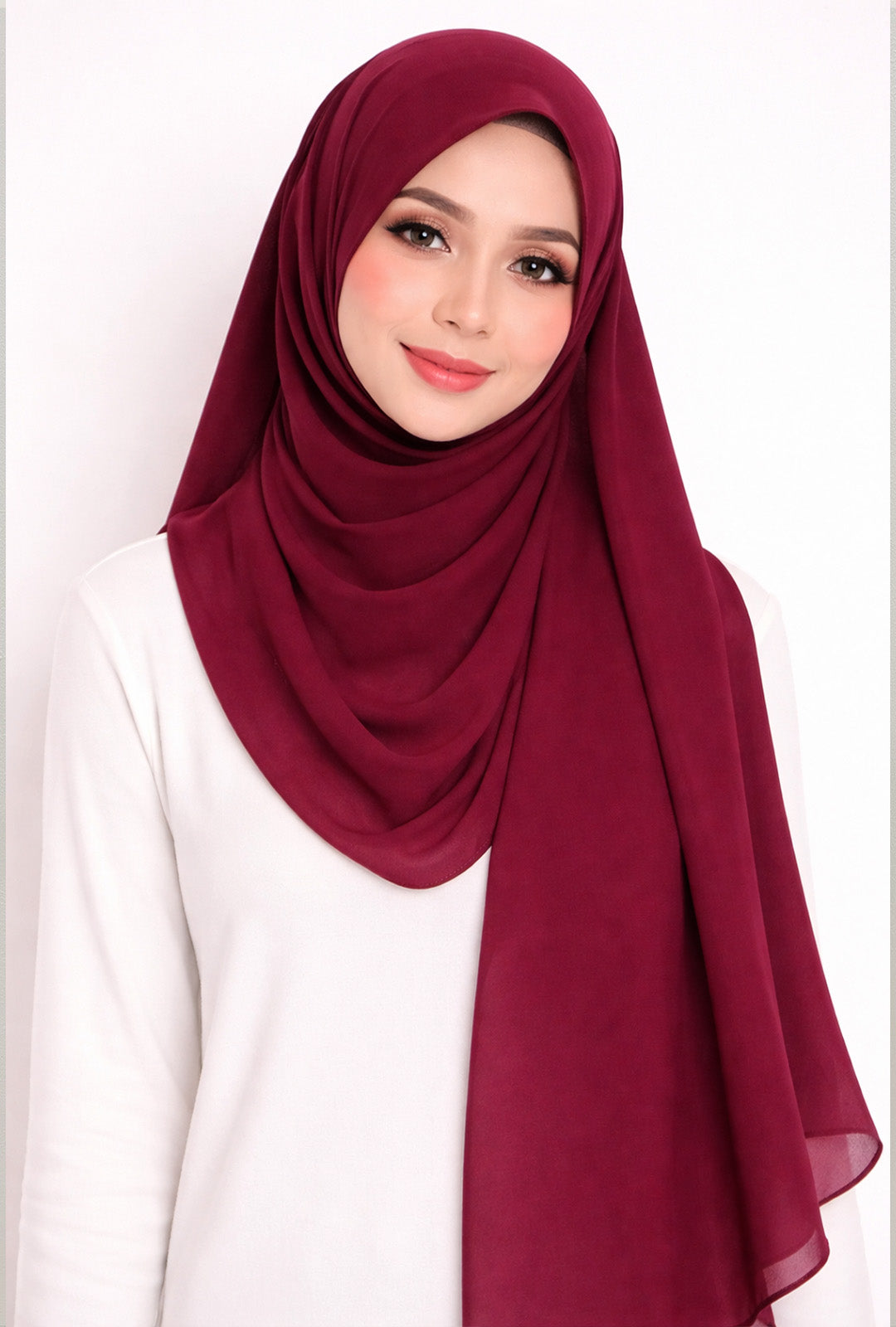 Maxi Hoodie Chiffon Shawl Halfmoon in Maroon