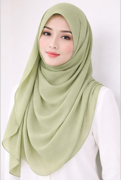 Maxi Hoodie Chiffon Shawl Halfmoon in Pistachio