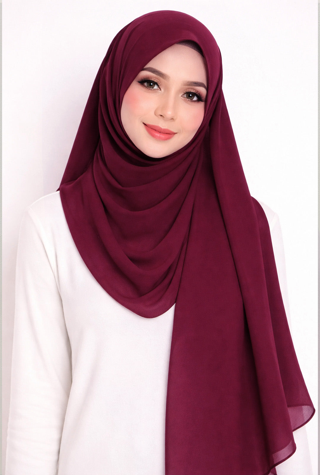 Maxi Hoodie Chiffon Shawl Halfmoon in Red