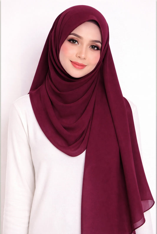 Maxi Hoodie Chiffon Shawl Halfmoon in Red