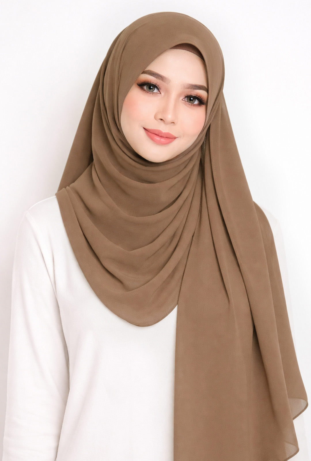 Maxi Hoodie Chiffon Shawl Halfmoon in Tan Brown