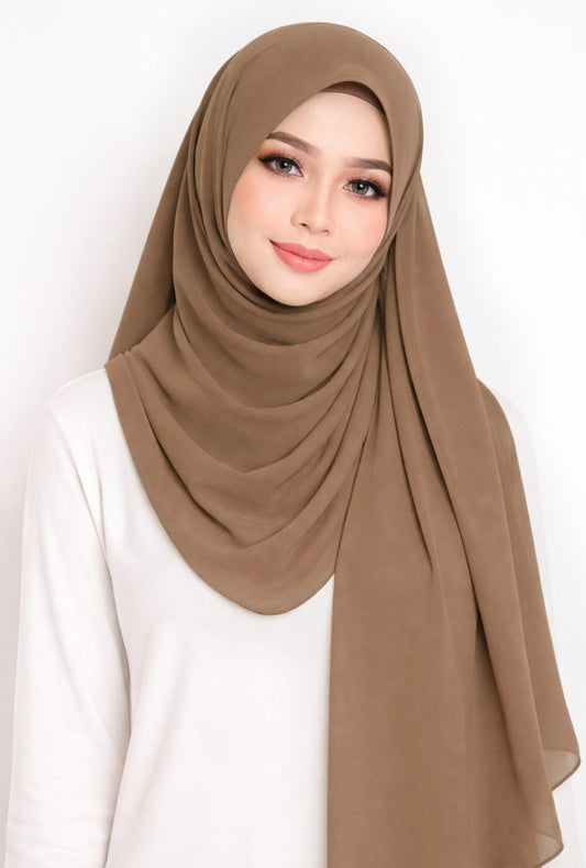 Maxi Hoodie Chiffon Shawl Halfmoon in Tan Brown