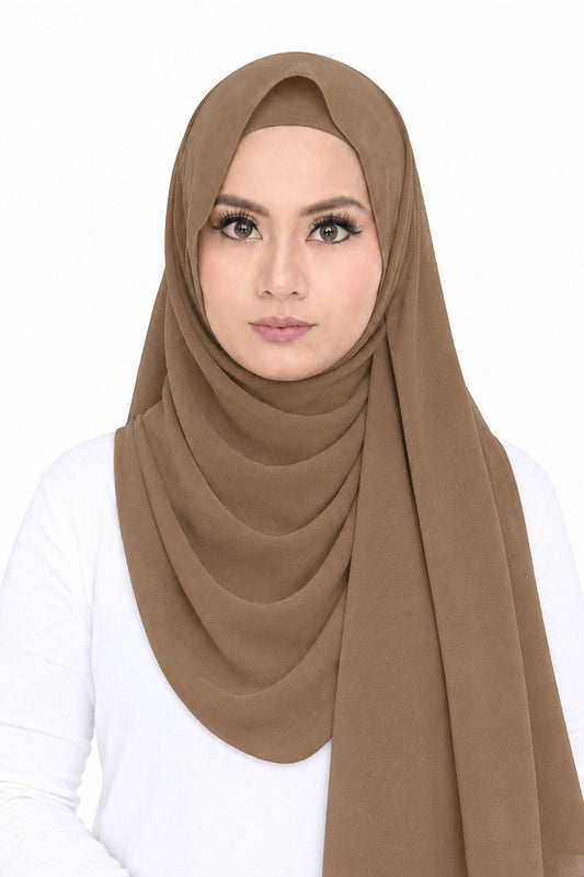 Maxi Hoodie Chiffon Shawl Halfmoon in Tan Brown