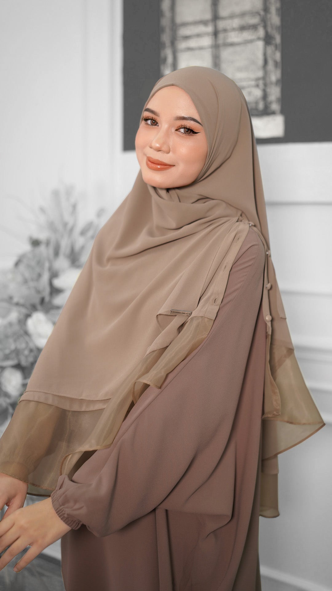 Khimar with Organza - Milk Tea