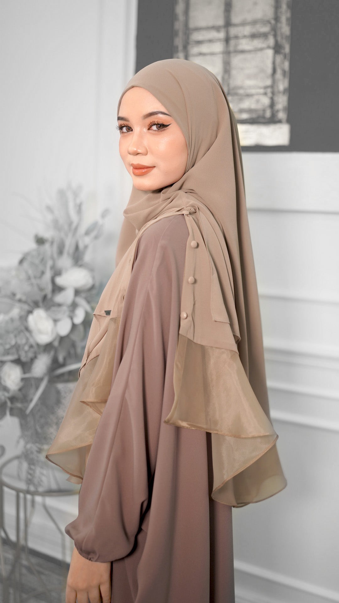 Khimar with Organza - Milk Tea