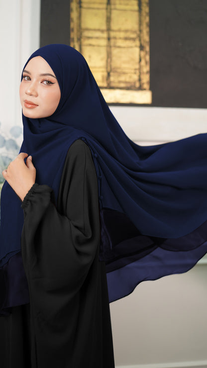 Khimar with Organza - Navy Blue