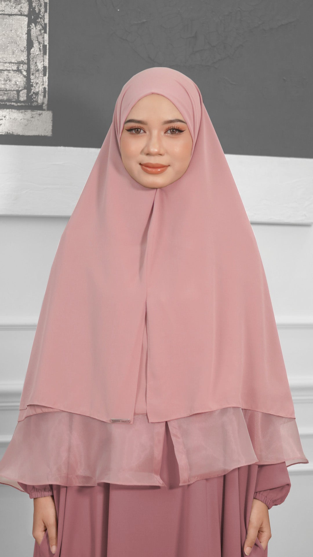 Khimar with Organza - Rose Pink